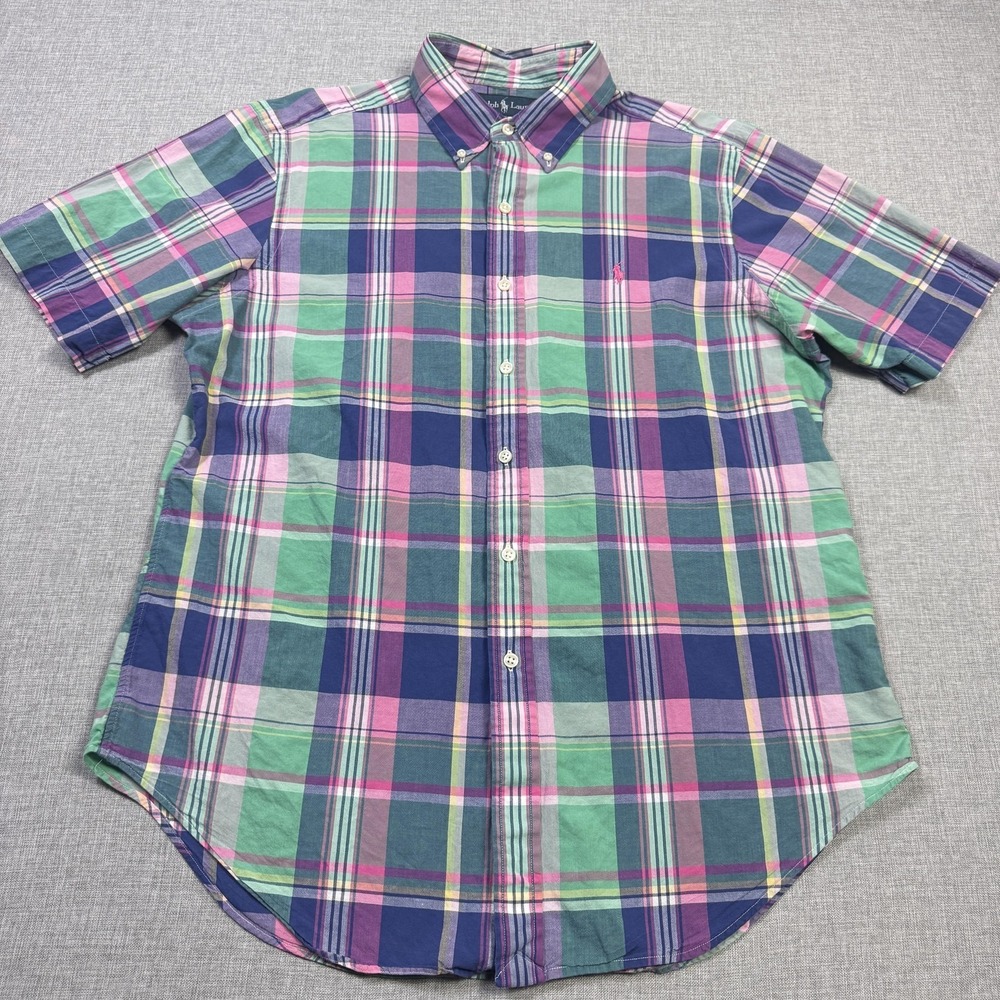 Ralph Lauren Madras Plaid  Short Sleeve Button-Down Shirt Mens Large Multicolor - Picture 3 of 9
